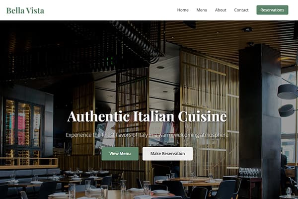 Restaurant website homepage showing modern design with online reservation system